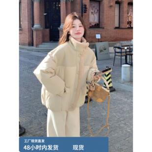 羊羔毛拼接羽绒服女短款2025冬季新款小个子超好看90白鸭绒厚外套
