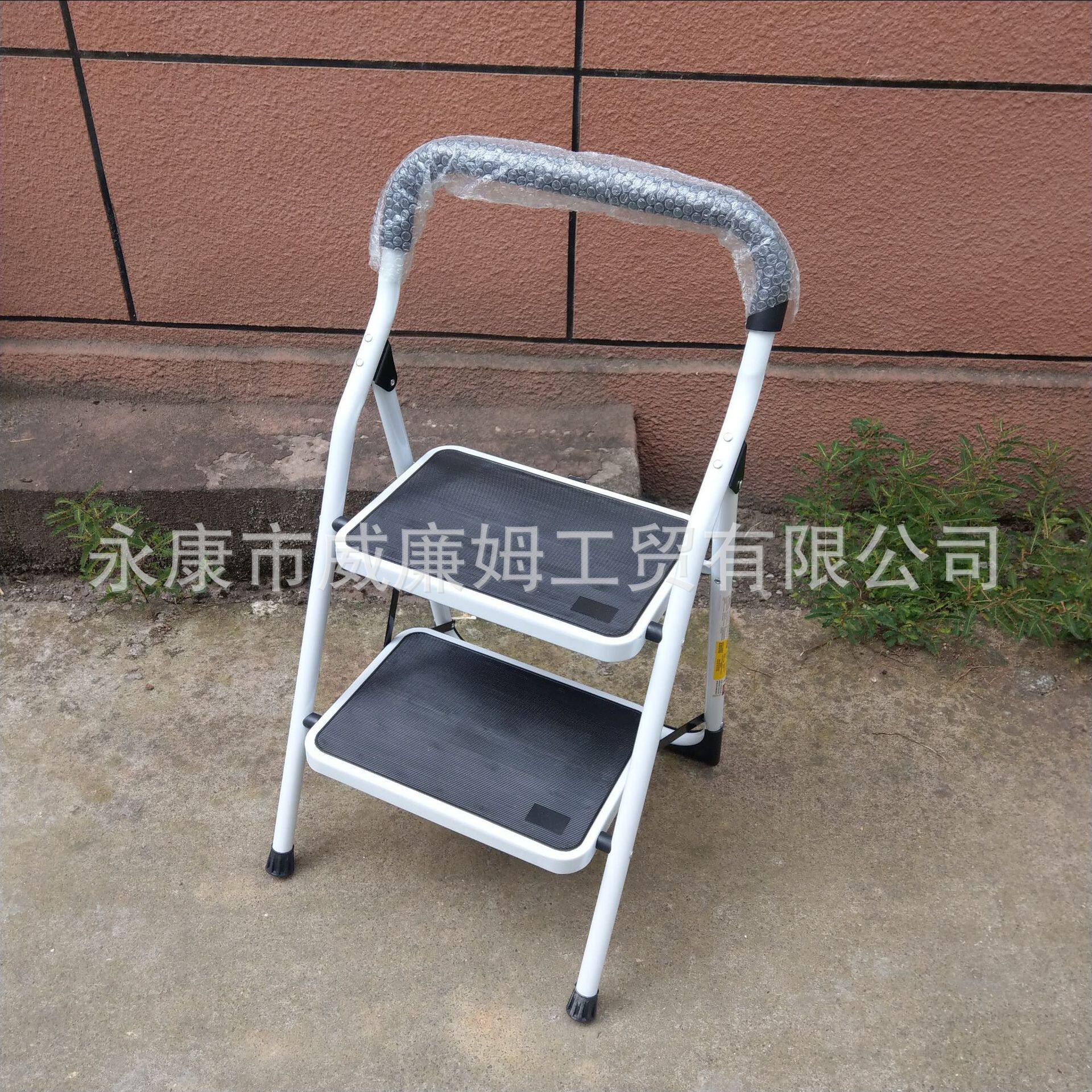 加厚白色铁梯子钢管梯两步家用折叠梯室内厨房大踏板2层阶单侧梯