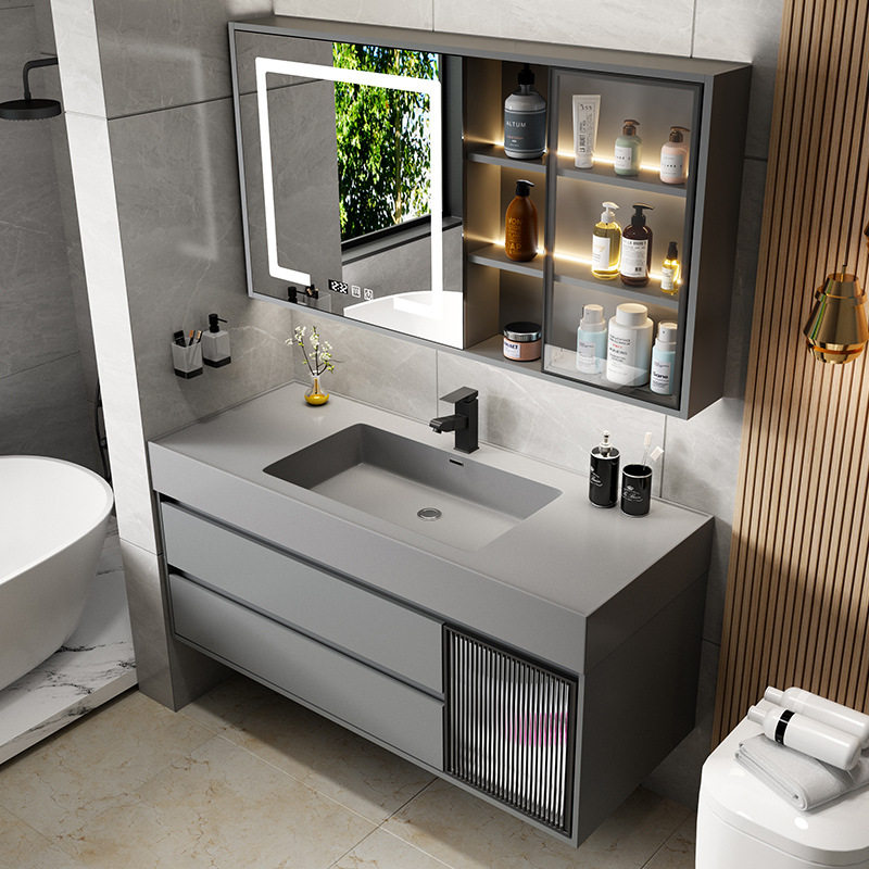 厂家直销岩石一体盆浴室柜组合简约洗手洗脸台盆卫生间智能洗漱柜