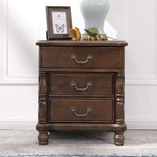 全实木美式床头柜现代简约卧室床头储物柜高档复古风格卧室床边柜