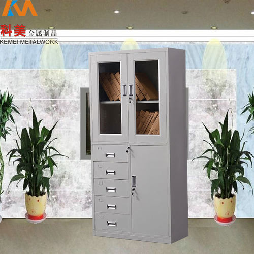 钢制加厚文件柜档案凭证柜办公资料铁皮柜玻璃书柜偏五斗带锁柜子