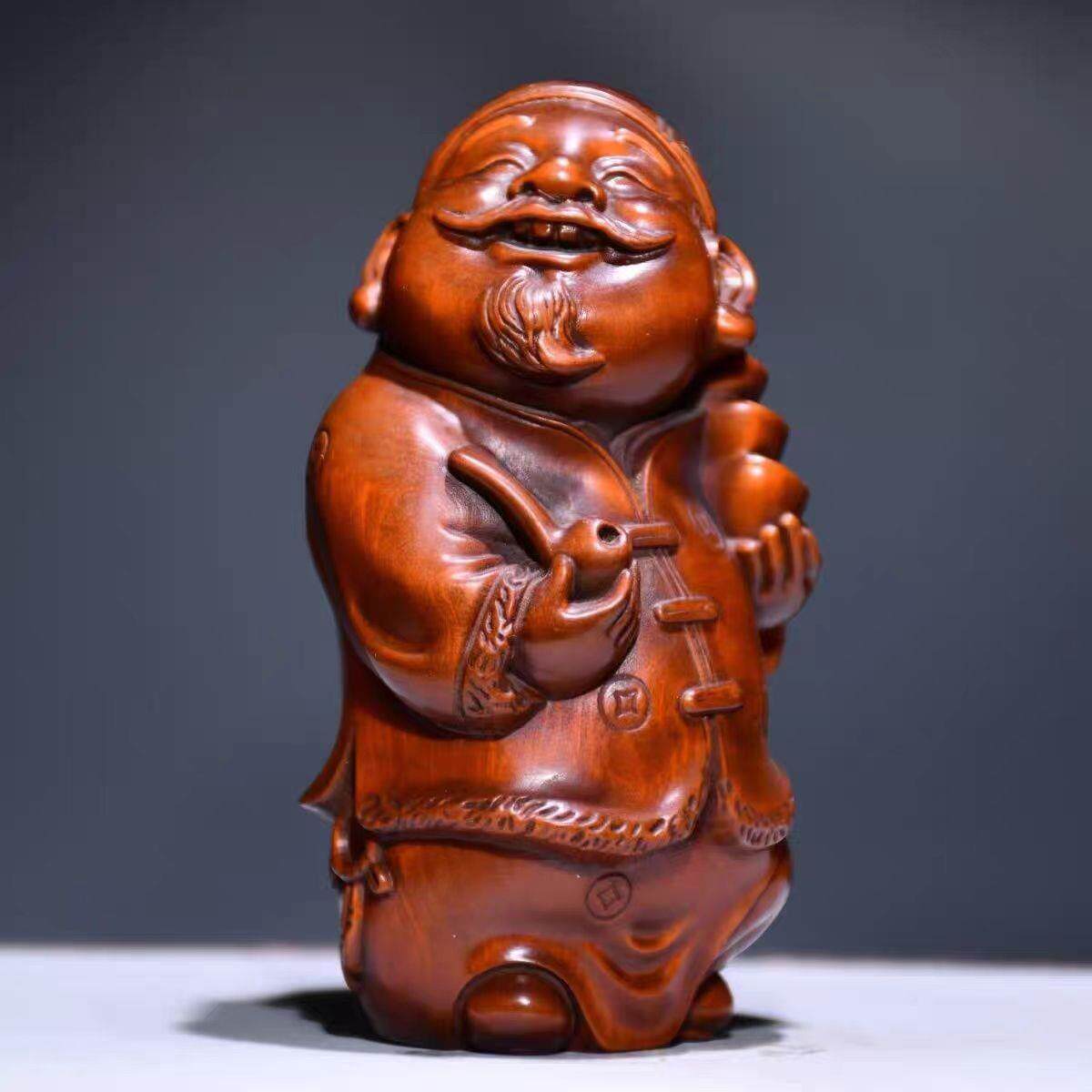 小叶黄杨木雕地主财主手把件随身盘玩古玩包浆旧藏仿古摆件工艺品