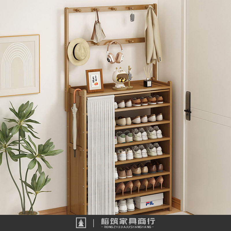 鞋柜门口进门靠墙防尘鞋架衣帽架一体式多层家用鞋子收纳架置物架