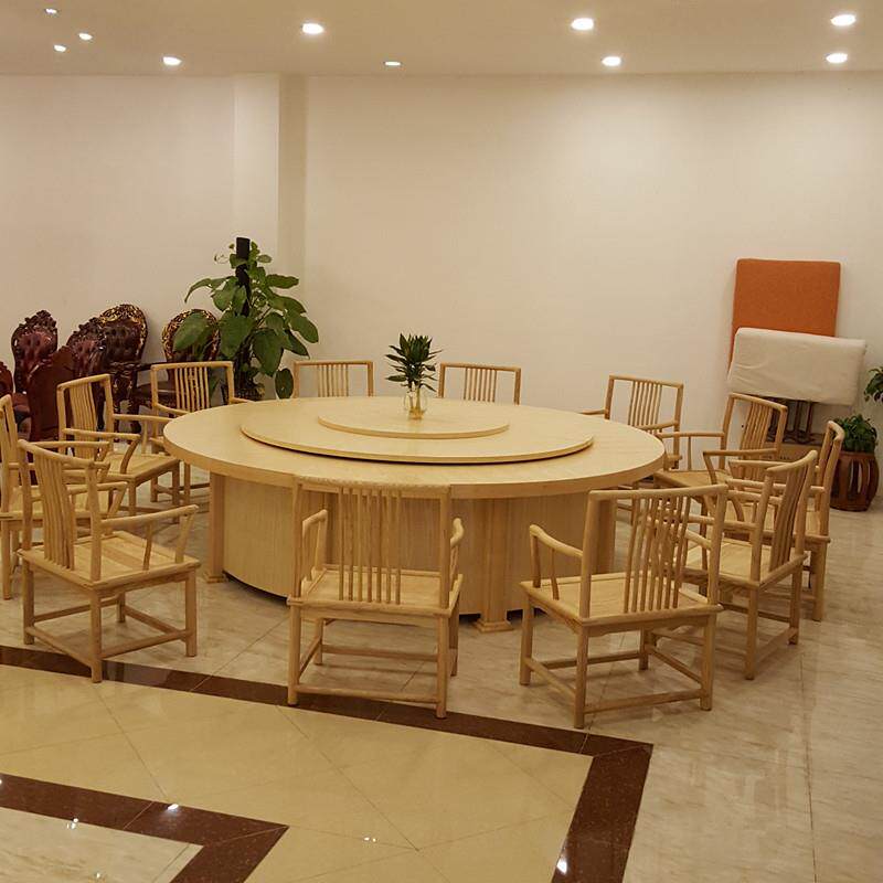 实木椅子白蜡木原木色电动餐桌椅酒店包房家具豪华中式大圆桌