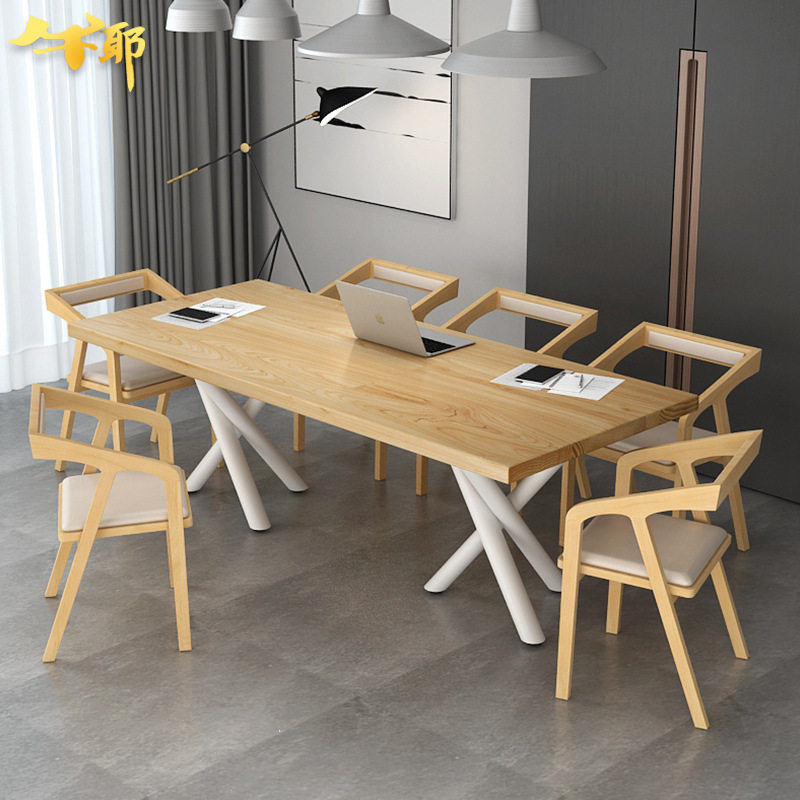 北欧个性造型铁艺实木桌子长方形餐桌椅组合咖啡厅桌子餐厅餐桌