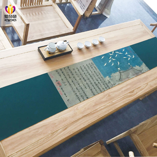 瑞鹤图中式茶席禅意棉麻布艺中A国风古琴红木家具桌旗茶旗茶桌布