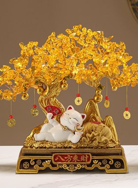 八方来财发财树招财猫摆件客w厅店铺收银台装饰工艺品乔迁开业礼