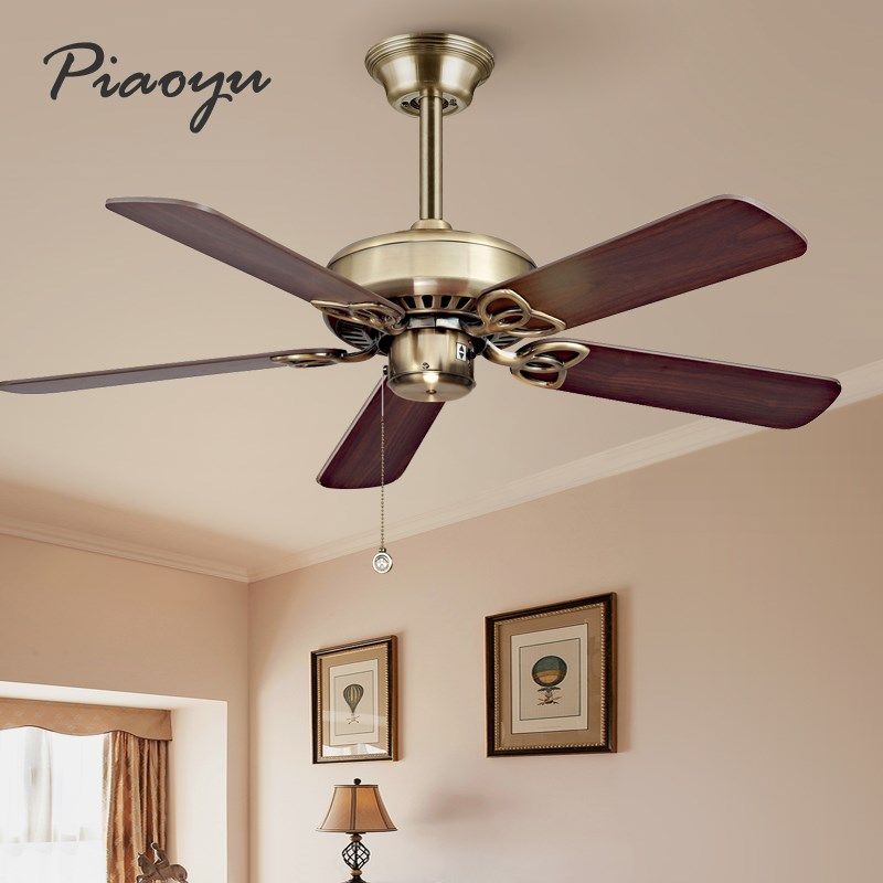 无灯木叶吊扇灯欧式仿古电扇灯客厅餐厅风扇灯古铜色复古风扇吊灯