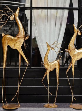 美式复古轻奢鹿落地庭院店铺橱窗客厅电视柜旁玄关装饰工艺大摆件