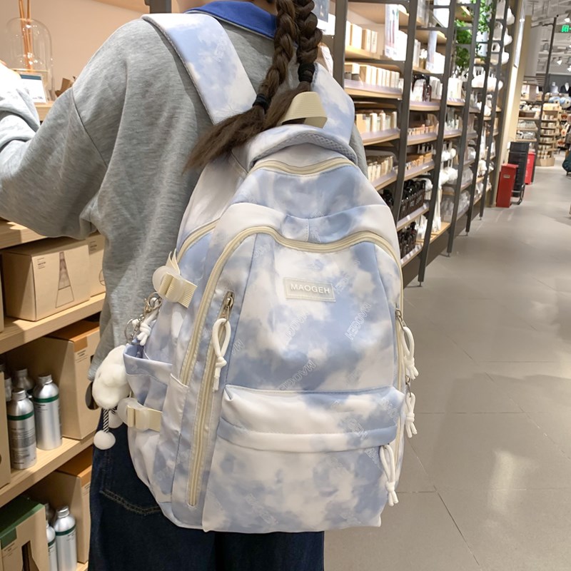 书包女韩版小众扎染色初中高中生大学生背包小学生36年级双肩包