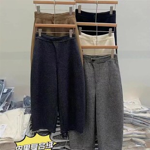 欧货55801休闲阔腿裤流行8分裤2024冬新款加Q绒宽松奶奶裤羊毛呢