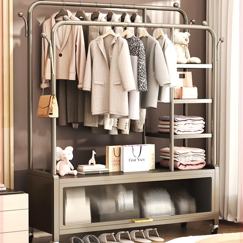 德国衣架落地卧室挂衣架家用可移动房间晾衣服置物架子室内简易衣