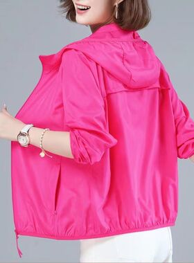 女夏季薄款2024防晒衣新款防晒服外穿宽松大码妈妈U休闲透气短外