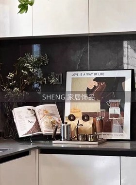 现代样板间厨房摆件售楼处咖啡主题咖啡豆装饰画托盘组合软装饰品