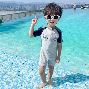 儿童泳衣男童短袖 防晒速干连体温泉男宝宝婴儿帅气韩国.中小童泳
