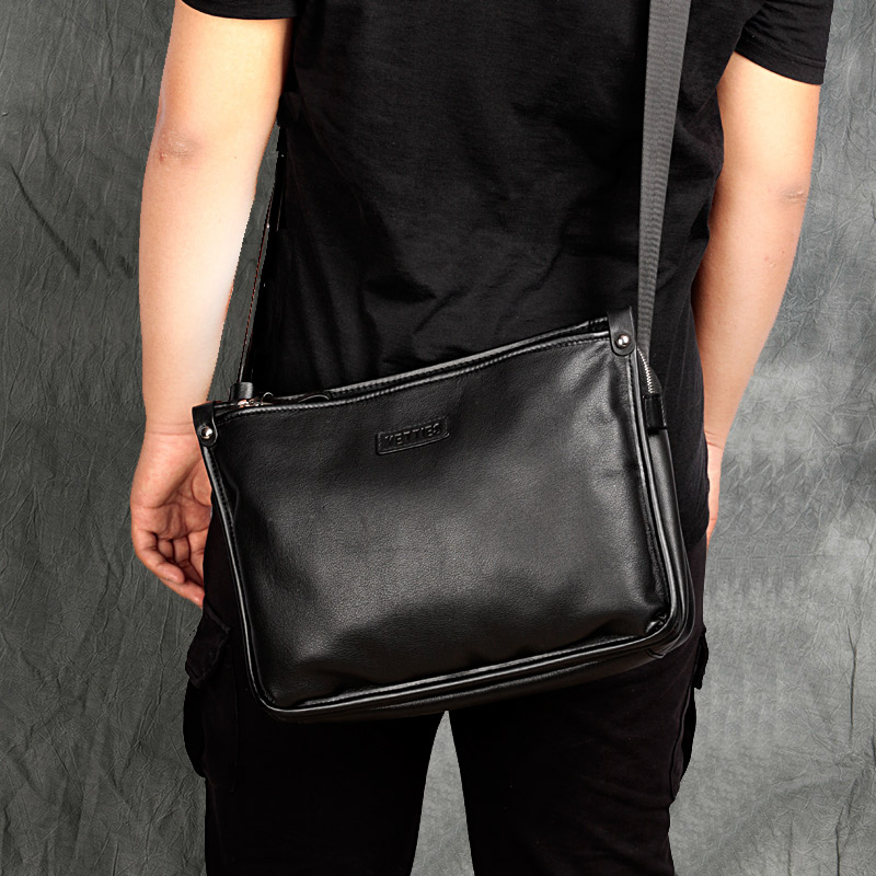 男士包包商务休闲软皮男包斜挎横款方形单肩包头层牛皮包潮男背包