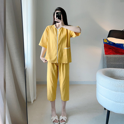 汗蒸服男女款2023新款高档全棉洋派可爱七分长O裤长袖大尺码情侣