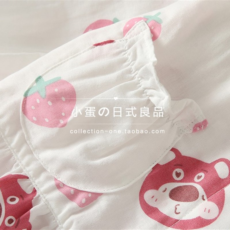 春夏全棉双层纱布可爱儿童女童长袖睡衣套装纯棉女孩家居服亲子款