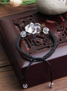 天然白水晶立体猪手链生肖猪吊坠手串男女儿童水晶可爱小猪猪手绳