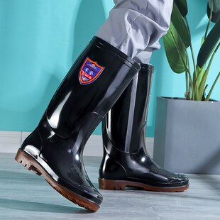 新款 男工地劳保橡胶长筒雨靴钓鱼水鞋 套鞋 批 纯色加厚圆头高筒雨鞋