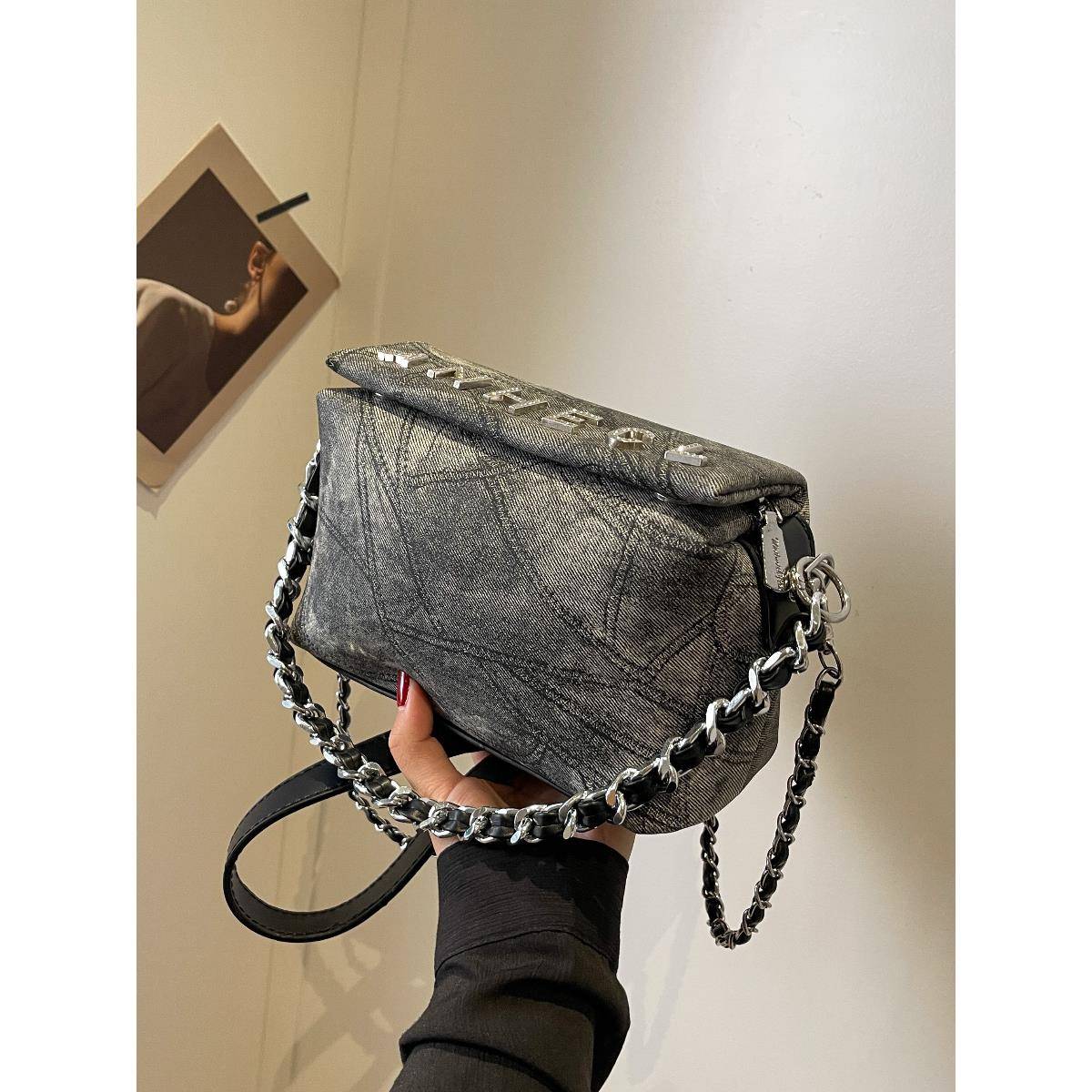 小众做旧复古小包包女2024新款潮韩版单肩小方包链条斜挎包女百搭