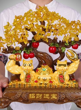 暴富有钱聚宝盆招财猫摆件创意客厅店铺前台摇钱树装饰品开业礼物
