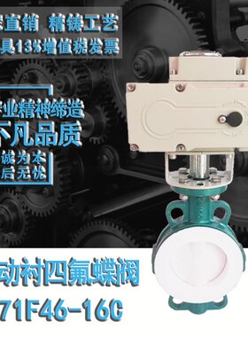 D971F46-16C全衬四氟电动蝶阀耐腐蚀耐酸碱对夹式开关阀门DN50100