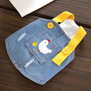 可爱牛仔吊带裙子加绒加厚秋w冬款猫咪狗狗宠物衣服小型犬百搭背