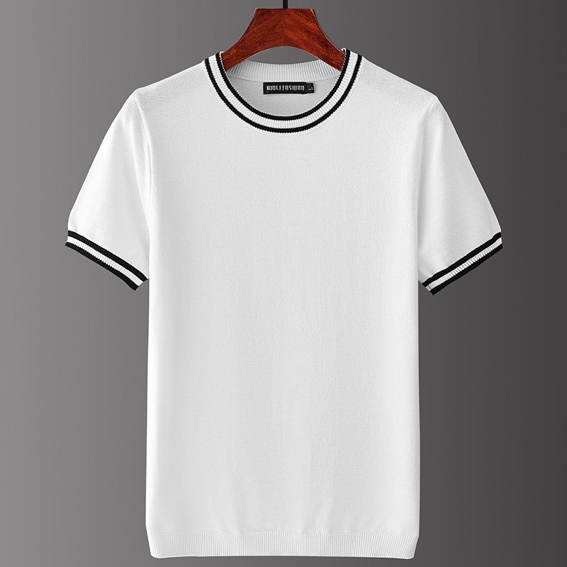 男士短袖大码毛衣秋冬2024年新款洋气加厚针织衫高端打底拼色上衣