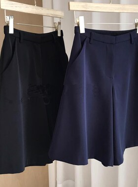 黑色阔腿休闲短裤女夏季薄款胖妹妹mEm高腰宽松显瘦醋酸五分伞裙