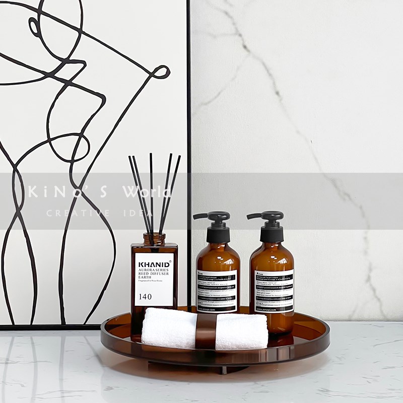 现代简约洗手间摆件样板房卫浴软装浴室装饰品圆托盘香薰组合套装
