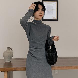 法式高领内搭打底裙秋冬季大码修身显瘦针织连衣裙韩版包臀短裙女