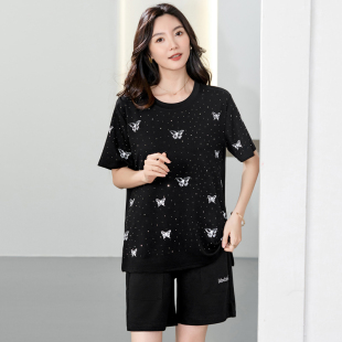女装 休闲上衣胖mm遮肉显瘦圆领T恤衫 夏装 短袖 胖妹妹洋气r时尚 大码