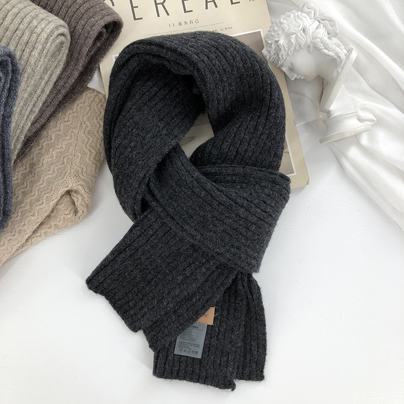 软糯绿色蓝色咖色黑灰色s针织护颈小围巾男女冬季短款纯色毛线围