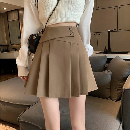卡其色百褶裙半身裙女大码胖mm高腰E显瘦遮肚包臀a字裙短裙春秋冬