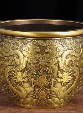 纯铜水缸摆件双龙招财风水工艺品家居客厅玄关装饰品乔迁新居礼品