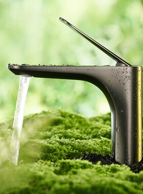 枪灰色水龙头洗手盆全铜冷热家z用浴室柜洗漱台盆高端极简面盆龙