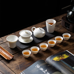 家用办公室会客盖碗泡茶杯现Z代简约整套 羊脂玉白瓷功夫茶具套装