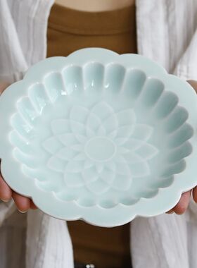 陶瓷花器花盘小 民宿茶室茶席桌C面插花器皿中式古典插花底座剑山