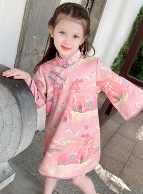 女童旗袍春秋款中国风儿童汉服女孩改良唐装外套宝宝长袖连衣裙
