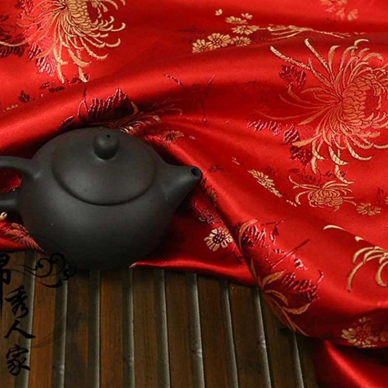 金丝布织锦缎中j国风古装汉服旗袍传统喜庆节日服装面料丝绸缎布