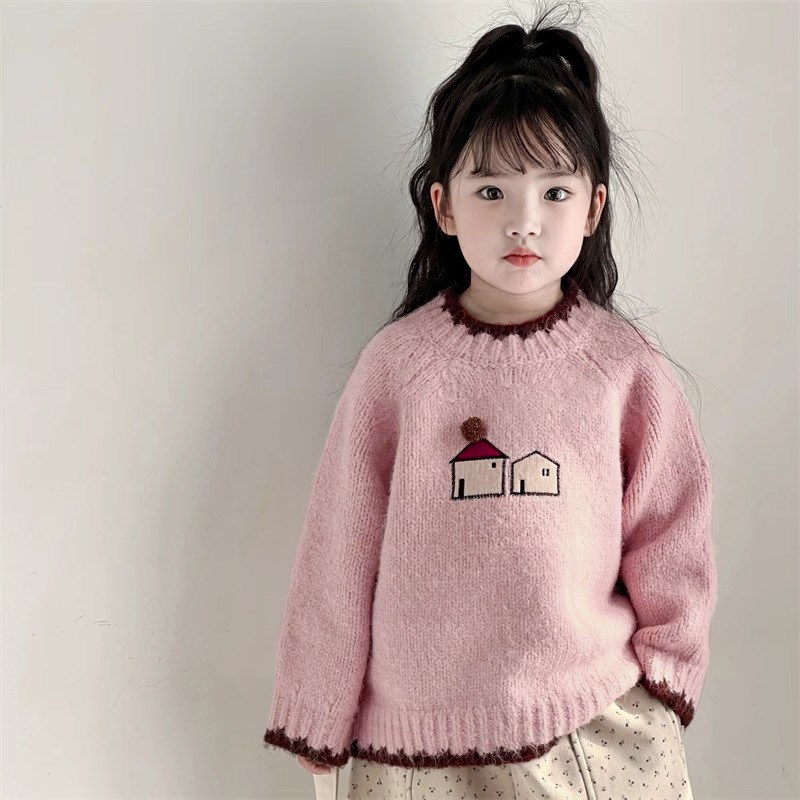 女童套头毛衣2024新款韩版加厚小女孩宽松针织衫洋气宝宝秋冬上衣