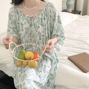 夏季棉绸休d闲高级时尚洋气清凉连衣裙可外穿人造棉睡裙国风长裙