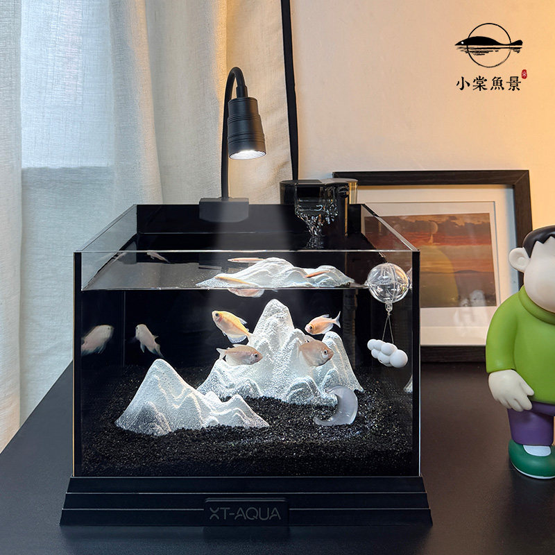 水晶/雪山造景斗鱼鱼缸小型家用新款客厅桌面微景观超白玻璃方缸