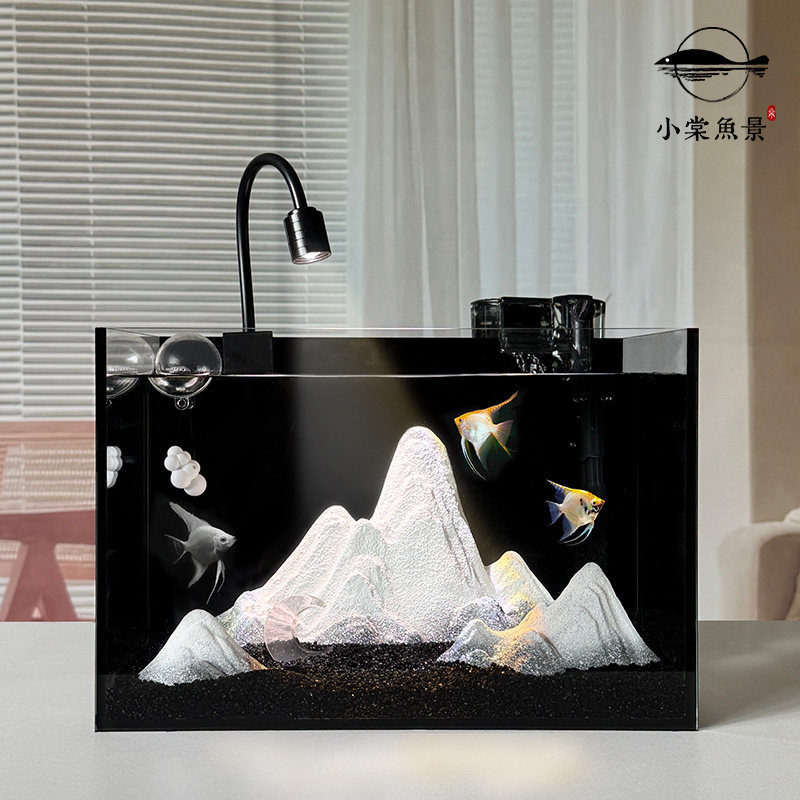 雪山造景斗鱼缸创意桌面水底世界景观自循环小型客厅超白玻璃鱼缸