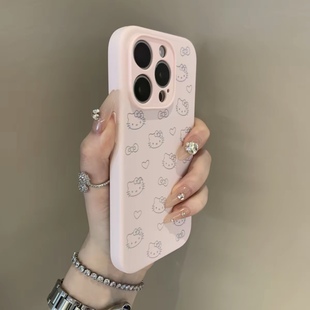 卡通可爱满屏爱心kt猫适用iPhone17苹果16精孔手机壳15/14plus液态硅胶13Pro耐脏Air防摔12promax纯色11全包