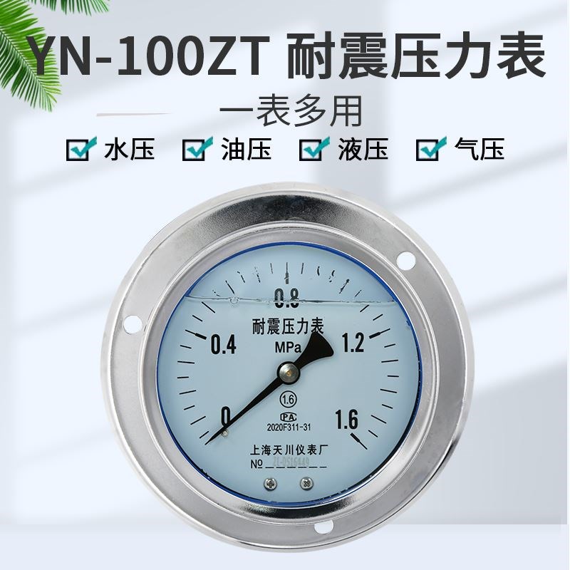 上海天川YN-100ZT轴向带边耐震压力表气压表油压抗震真空负压表