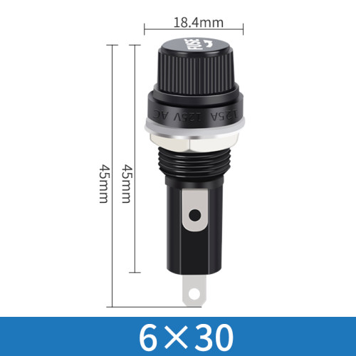 玻璃管保险丝座FUSE保险管520黑色旋钮6*30MM熔断器底座250V