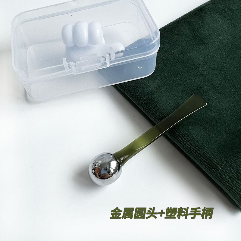 LM平替眼霜按摩棒墨绿色眼霜导入仪涂抹面霜挑棒挖勺工具送收纳盒 - 实物图