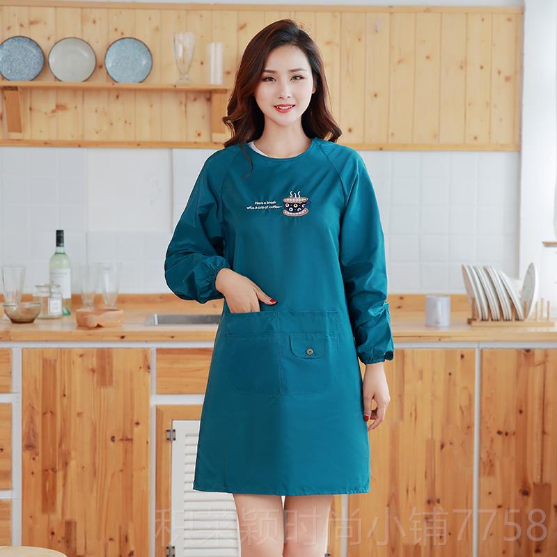 正品围裙女薄韩版时尚罩衣理发店长工作袖服防穿水家用厨房透气反